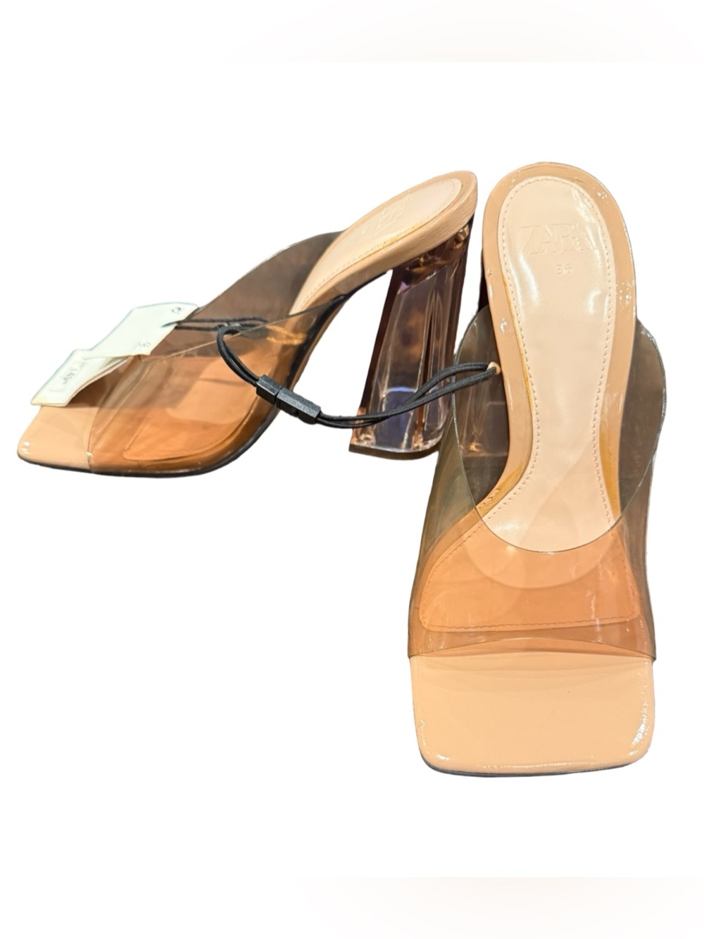 ZARA Nude Patent & Clear PVC Block Heel Mules - Picture 5 of 16